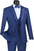 Blue Prom Suit for Men Slim Fit 3 Piece Trimmed Jacket Vinci SV2T-8
