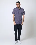 Quieti Performance Navy Floral Print, Short Sleeve Woven Shirt