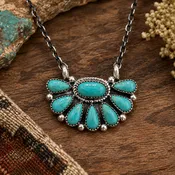Alicia Wilson Navajo Handmade Sterling Silver Kingman Turquoise Cluster Necklace