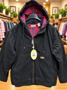 Backpacker Black Hooded Jacket with Plaid Lining – Size XL