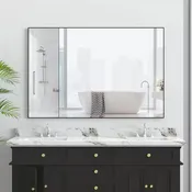 48x32 Modern Black Frame Bathroom Mirror: Oversized, Aluminum, Wall Mounted, Vertical/Horizontal