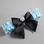 Alice Blue and Black Satin Wedding Garter / Blue and Black Wedding Garters / Kourtney # (305-305-123)-01-B01-M20