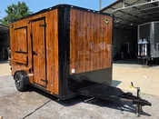 7' X 12' Concession Trailer Woodgrain With Blackout Trim Food Event Catering
