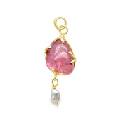 12K Pink Tourmaline & Pearl Charm