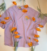 Embroidered Cotton Middie Tee with California Flower Design