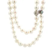 14K WHITE GOLD AKOYA & GREY CULTURED PEARL DOUBLE STRAND NECKLACE