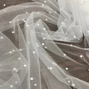 2-Way Stretch Net Mesh Fabric with Scattered Pearls | Lace USA - Net Pearl