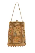 1920s Gold Frame Plaid Floral Mesh Bag