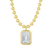 Bezel Set Emerald-Cut Lab Diamond Drop Beaded Necklace