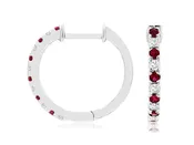 14K White Gold Diamond and Ruby Hoops