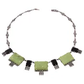 Art Deco Onyx and Pressed Glass Sterling Silver Necklace