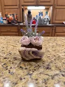 Madagascar Amethyst Rustic Box with Cabbage Rose and Lavender Floral Arrangements