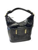 Black Patent Ostrich Embossed Hobo Bag