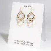 14K Gold Filled Handmade Earrings Circle Multiple Gold Bead Two Long