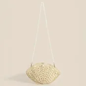 Braided Straw Seashell Bag with Pearl Strap