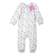 Bow Romper Long-Sleeved - Regal Bird on White