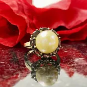 11.0mm Pearl With Smokey Quartz Halo 14k Yellow Gold Ladies Fashion Ring | Warren Jewelers