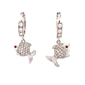 0.01ct Ruby Round &  0.58ctw White Diamond Round 14K White Gold Earrings