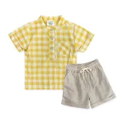 Aiden Gingham Baby Shirt + Linen shorts