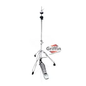 Deluxe Hi-Hat Stand by Griffin | Hi Hat Cymbal Pedal With Drum Key | HiHat Mount with Double Braced Hardware Accessory Set|Adjustable High Hat Holder Ideal for Mobile Percussion Drummers|Chrome Finish