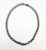 Gold and Smoke: Oxidized Sterling Silver and 18 Karat Yellow Gold Round Knife Edge Link Necklace — McGough & Company