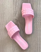 Skylar: Pink Vegan Leather Flat Mules, Open-Toe Backless Sandals