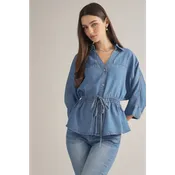 ¾ Sleeve Top With Drawstring