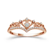 10k Rose Gold Diamond Princess Crown Ring