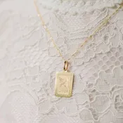 14k Gold Etched Blessing Charm With Chain