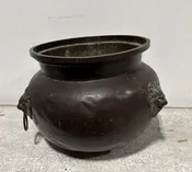 Antique Metal Planter With Lions Head