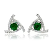 18KW Diamond & Emerald Stud Earrings