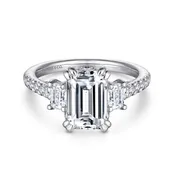 14K White Gold Emerald Cut Three Stone Diamond Engagement Ring