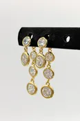 3 Round Crystal Dainty Backing and Layered 2 Drop Down Front Stud Earrings