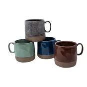 18.5 OZ REACTIVE GLAZE MUGS WITH TERRACOTTA BOTTOM- 4 ASSORTED DESIGNS