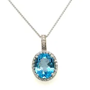 14K White Gold Oval Shape Blue Topaz and Diamond Halo Pendant (2.62ctw)