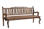 Antique Anglo-Indian Carved Teakwood Bench, 38Hx83x24