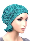 ABBEY-569#The Abbey Cap in Lace Sequin Turquoise