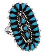 Authentic Silver Jewelry Turquoise Needlepoint Ring Size 8-3/4 YX35068
