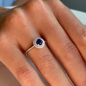 Sapphire & Diamond Double Halo Ring