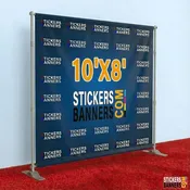10'x8' Vinyl Step and Repeat Banner with Stand and Red Carpet