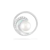 14 Karat White Gold Wave Pendant with White Mother of Pearl and Diamonds