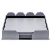 10 Seat Gray Leatherette Conference Room Set w/ Round Coasters, 17 x 14 Size Pads
