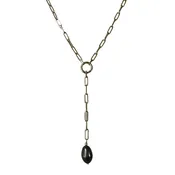 14K Gold Black Pearl Paperclip Y Necklace