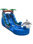 14ft Dolphin Splash Waterslide with Palm Trees and Pool