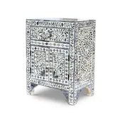 Akzentschrank mit Knochenintarsien – Lila-graues marokkanisches Blumendesign