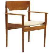 Grete Jalk Chair with Arms, Teak with New Leather Upholstery, Beautiful Form — RETRO INFERNO