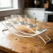 5-Cup Arch Candle Holder Centerpiece, White with Clear Cups