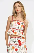 ADELYN RAE EMBER FLORAL PRINT PEPLUM TOP IN IVORY