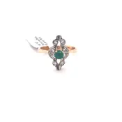 0.23ct Natural Diamond & Emerald Vintage Soviet Russian Old European Ring 14k/585