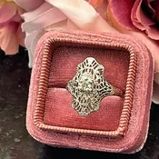 .09ct Old Mine Cut Estate Shield Diamond Ring 14k White Gold | Warren Jewelers